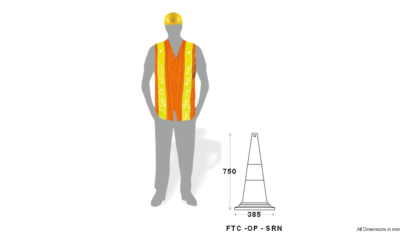 750 mm Height (Weight – 4.5 kg) One-Piece Moulded Cones with 150 mm Reflective Tape – Pack of 5 Safety Cones with 10 Meter Plastic Chain.