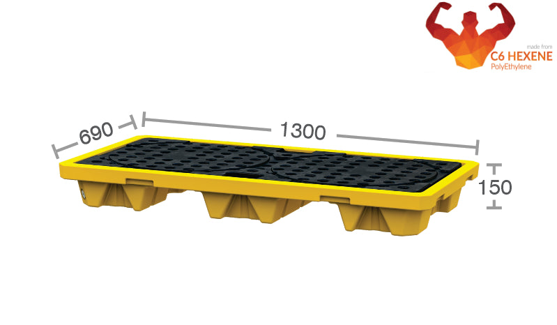 2 Drum Spill Pallet – 50L  Heavy