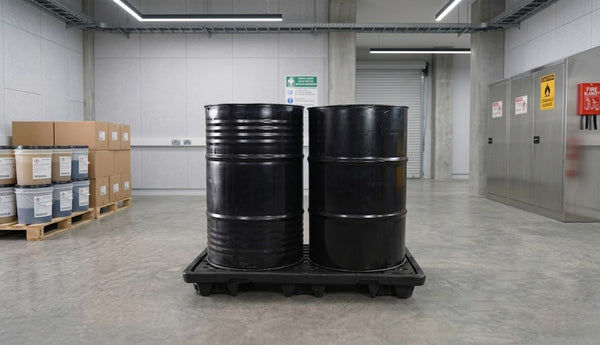 Industrial grade 2 drum plastic spill pallet 50L, black LDPE