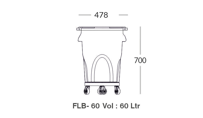 Round Bin 60L  Flat Lid with Dolly