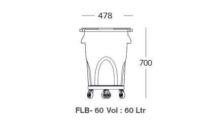 Round Bin 60L  Flat Lid with Dolly