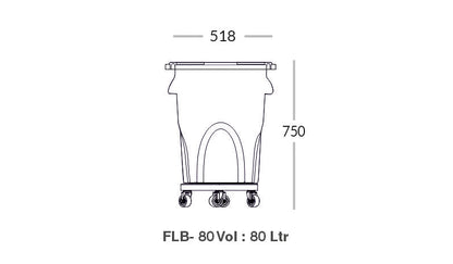 Round Bin 80L  Flat Lid with Dolly