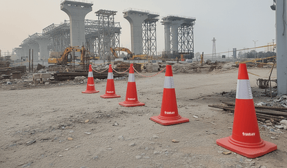 750 mm Height (Weight – 4.5 kg) One-Piece Moulded Cones  with 150 mm Reflective Tape – Pack of 5 Safety Cones with 10 Meter Plastic Chain.