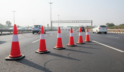 1 Meter Height Rubber Base Safety Cones with 200 mm Reflective Tape  - Pack Of 3 Safety