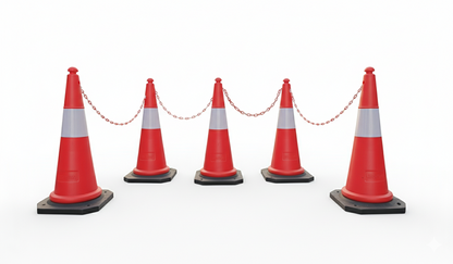 1 Meter Height Rubber Base Safety Cones with 200 mm Reflective Tape  - Pack Of 3 Safety